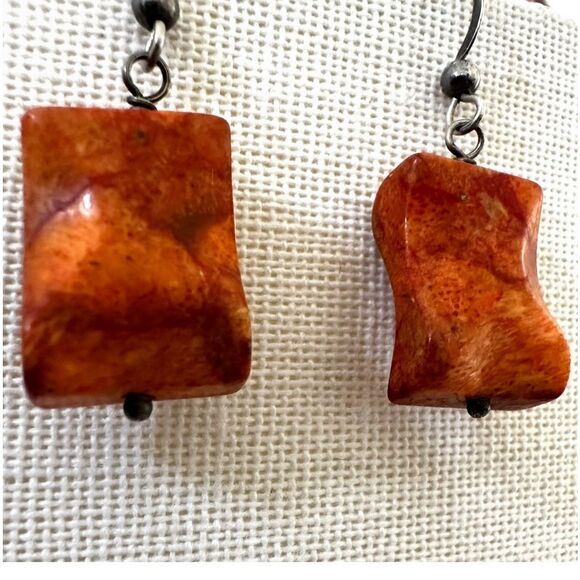 Sterling Silver Fossil Coral Dangle Earrings - Picture 2 of 9